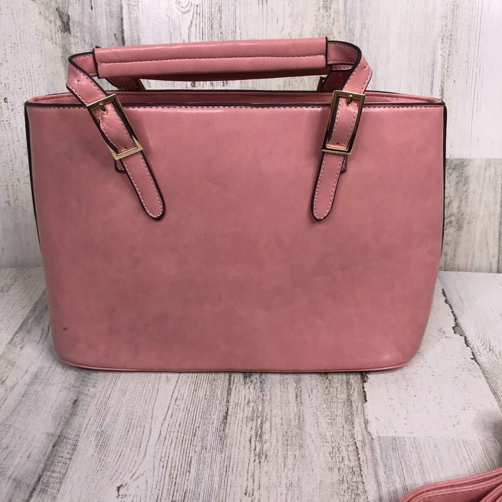 pink leather double handle satchel - Picture 2 of 10